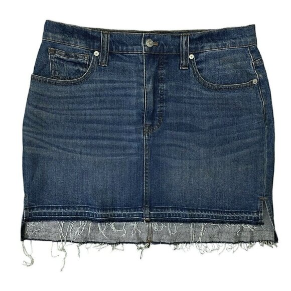 Madewell Distressed Raw Step Hem Jean Mini Skirt Women’s 30 Blue Grunge Western - Picture 2 of 8